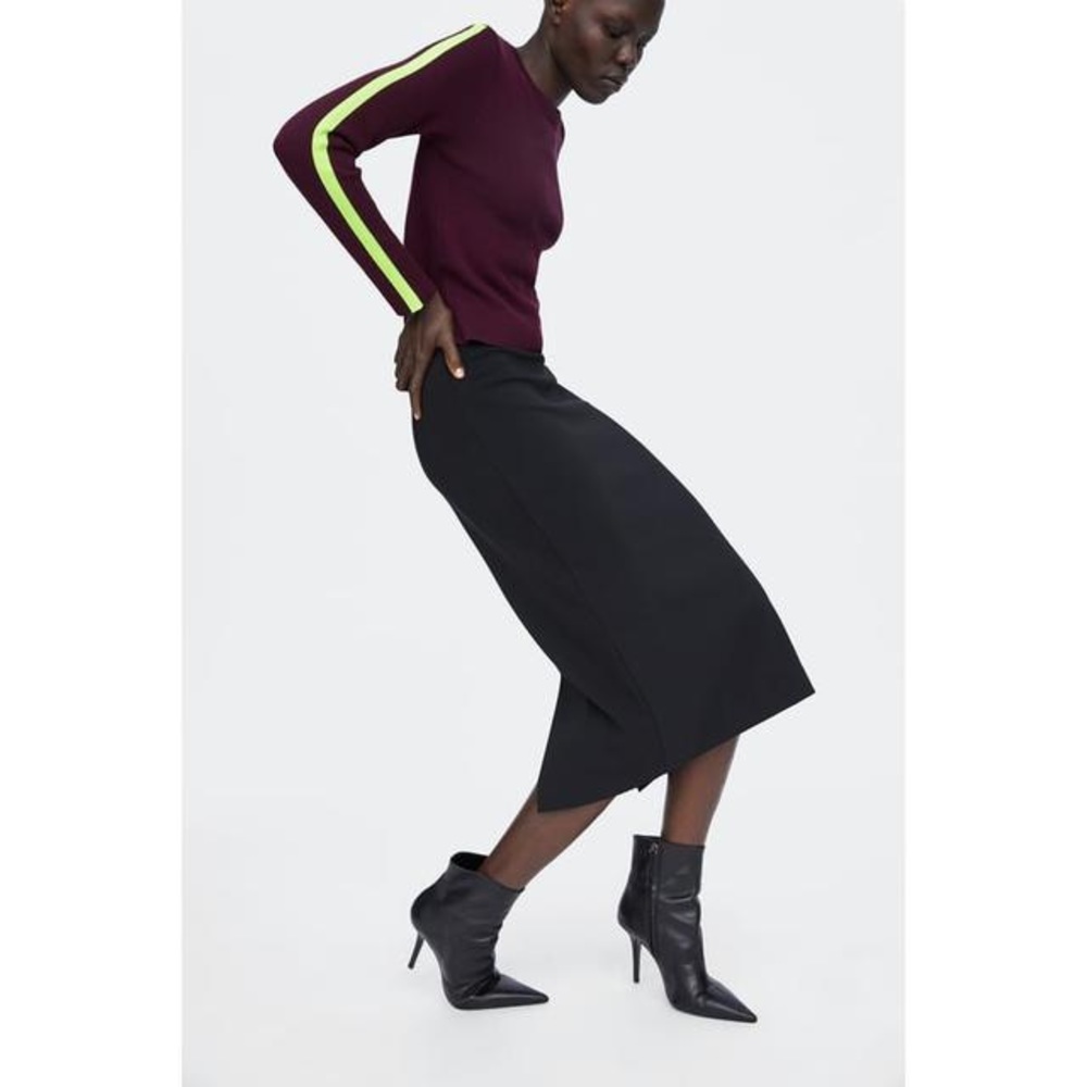 Zara Burgundy Crewneck Sweater with Neon Stripe